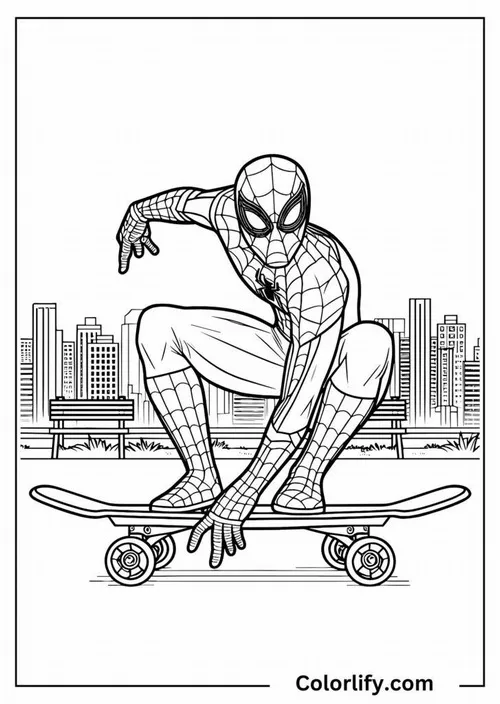 54 Tranh bé tập tô Spider Man trượt ván trượt