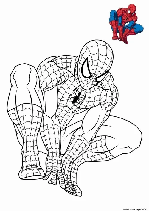 12 Tranh tô màu Spider Man dáng xoay người mạnh mẽ cho bé 3 tuổi