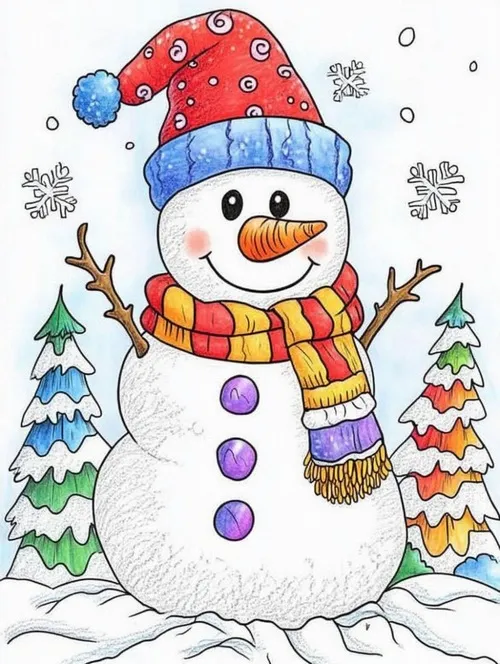 2 Những mẫu người tuyết vui nhộn giúp bé thoả sức phối màu rực rỡ