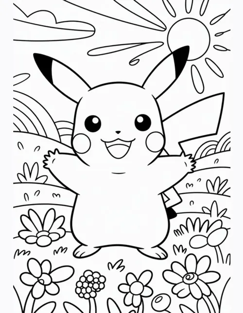 122 Hình vẽ tranh tô màu Pikachu thổi gió đáng yêu cho bé tự do tô.