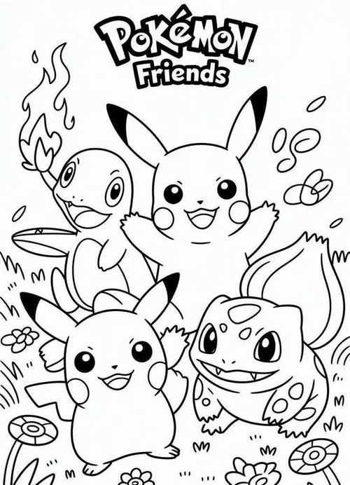 113 Trang tô màu Pikachu có tai viền đen giúp bé tô chuẩn nét.