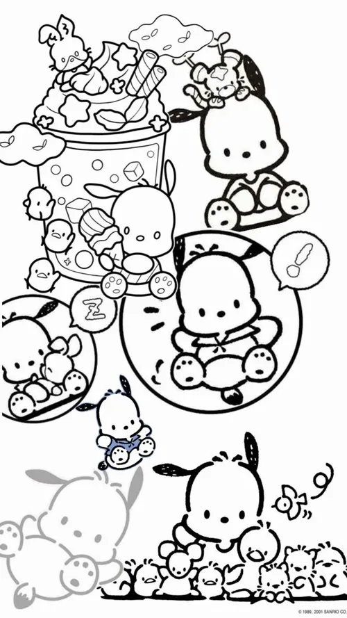 16 In hình tập tô Pochacco vừa chạy vừa cười cho trẻ 4 tuổi.