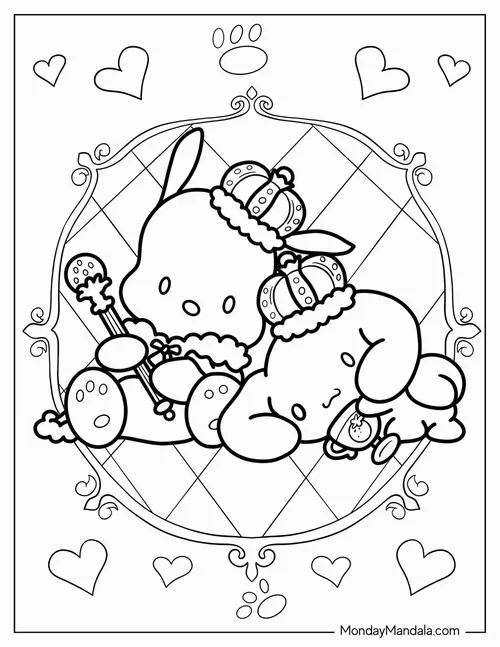 21 Hình vẽ tranh tô màu Pochacco ôm trái tim nhỏ cho bé 5 tuổi.