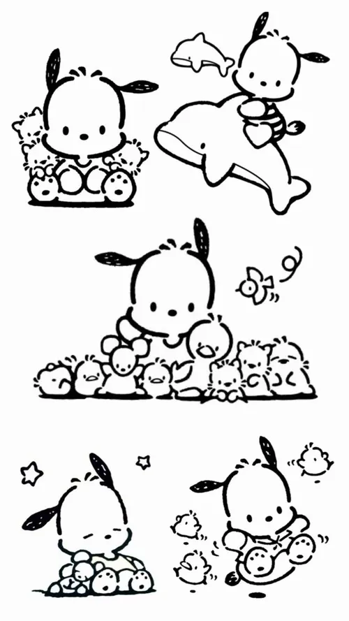 22 Cách tô Pochacco với tai đen cụp rất nhẹ nhàng.