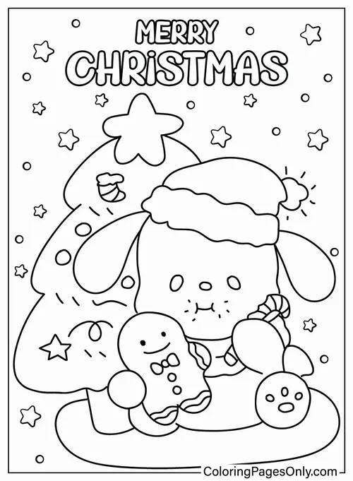 23 Trang tô màu Pochacco ngồi chơi cùng bạn thỏ dễ thương.