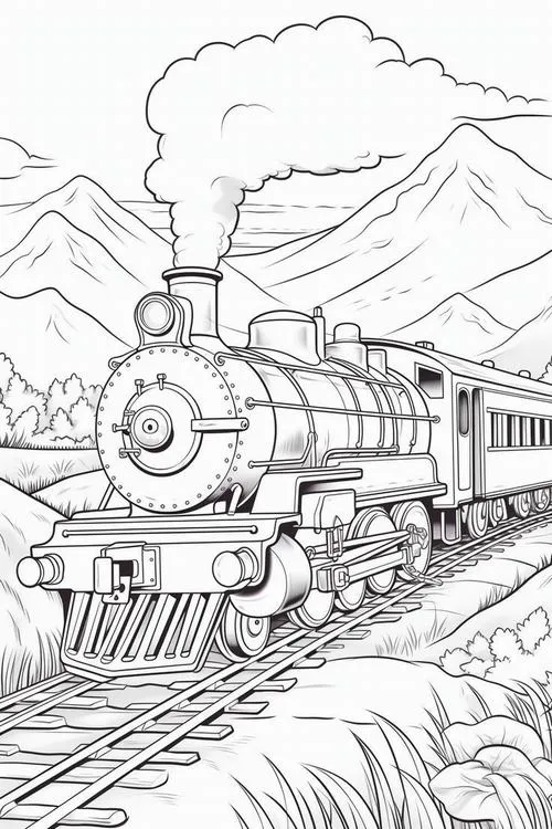 5 Bức tranh tô tàu hỏa phun khói trắng nhiều toa nối dài cho bé 3 tuổi