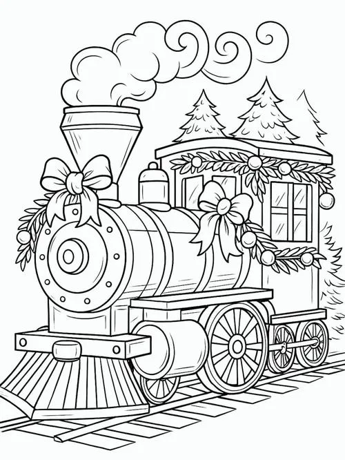 8 Hình tô màu tàu lửa đầu tàu lớn bánh xe tròn cho bé