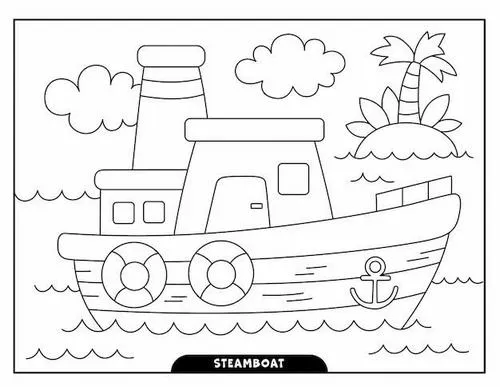 Tờ giấy tô màu tàu cứu hộ có phao cứu sinh cho trẻ 4 tuổi