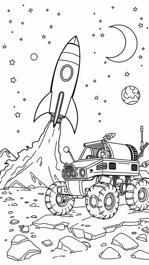 Bé sáng tạo màu sắc với tranh tô màu tên lửa bay cao