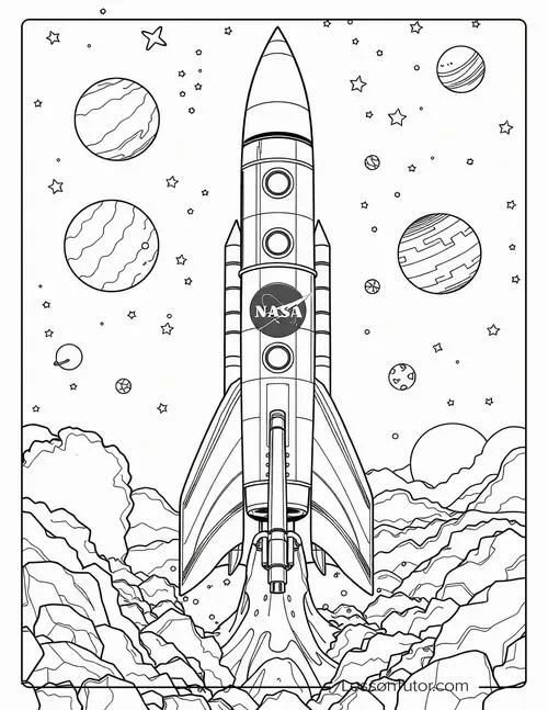 Hoạt động tô màu tàu thám hiểm có cánh đuôi cân đối