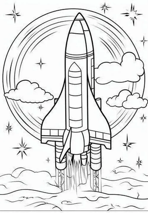 Mẫu tranh tô màu tàu vũ trụ khám phá Mặt trăng