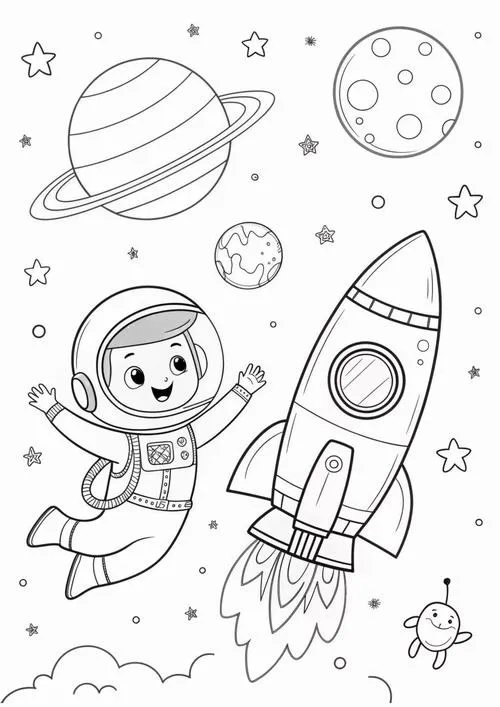 Trẻ học tô màu phi thuyền du hành không trọng lực cho trẻ 6 tuổi