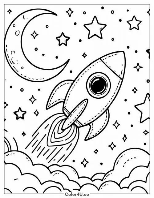 Tranh tô màu tên lửa bay vào không gian khoa học