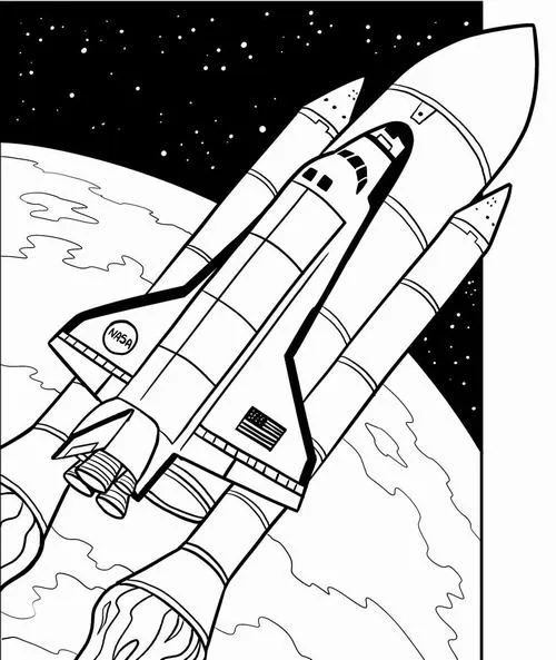 Bé tập tô màu tên lửa với động cơ phía sau