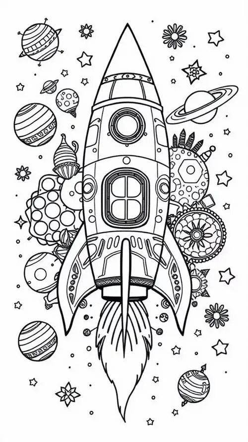 Tranh tô màu tên lửa dễ thương khơi gợi ước mơ phi hành gia