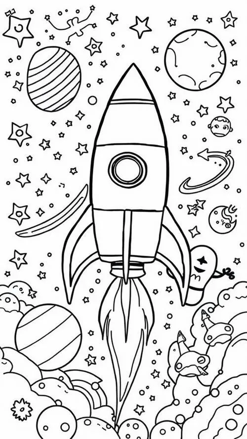 Trang học tô màu tên lửa bay cao ước mơ khoa học