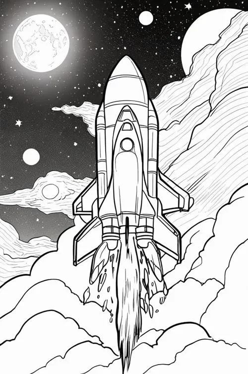 Tranh tô màu tên lửa đơn giản giúp bé tập tô không lem