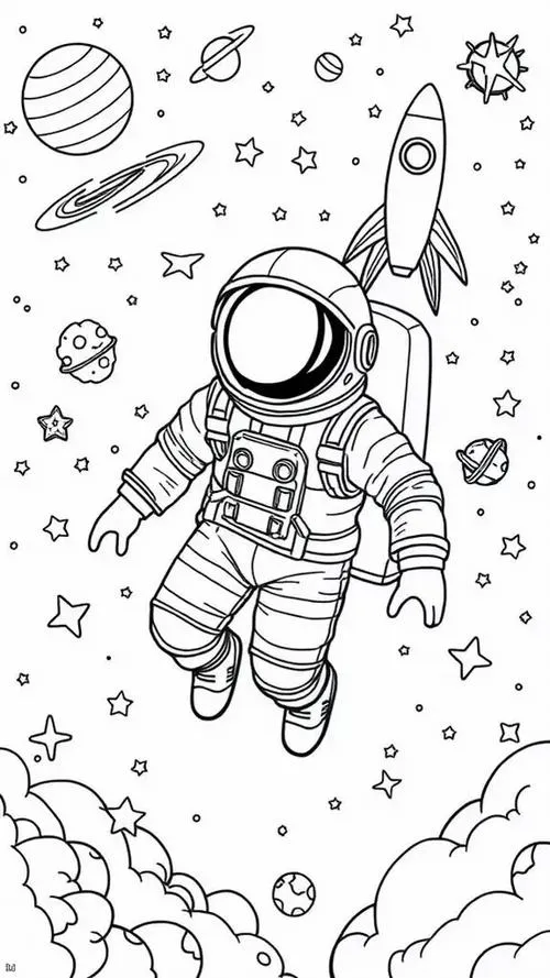 Hình tô màu phi thuyền và phi hành gia
