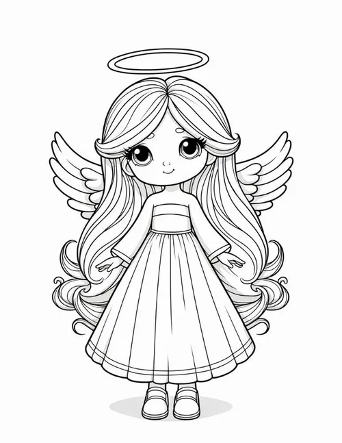 Tranh tô màu thiên thần ngồi bên ngôi sao sáng cho trẻ 6 tuổi