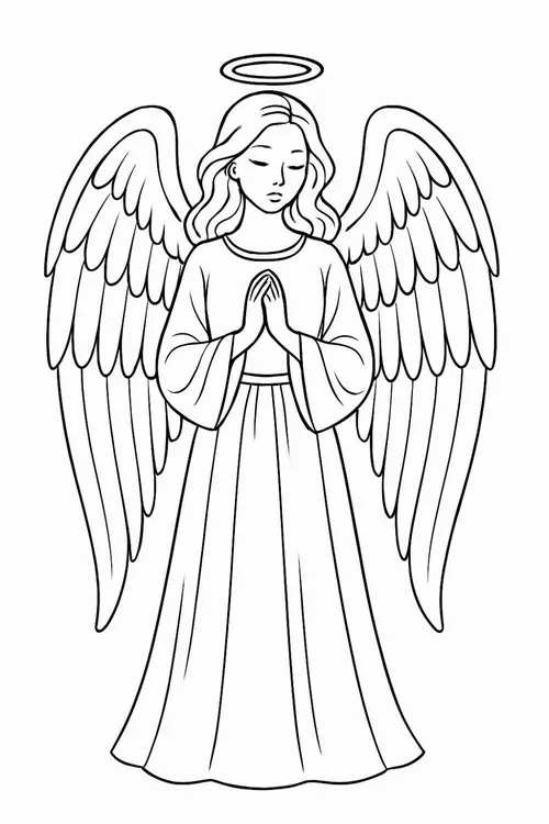 Trang tô màu bé thiên thần đáng yêu bên mây trắng