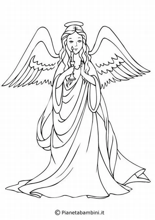 Tranh bé tập tô thiên thần ôm đàn harp dịu dàng