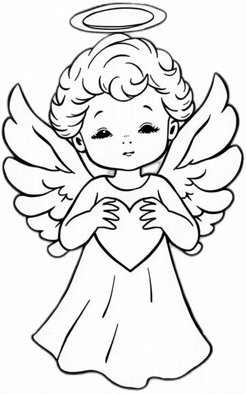 Hình tô màu thiên sứ tóc xoăn cầm ngôi sao lung linh