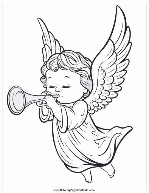 Bộ tranh tô màu thiên thần vầng sáng vàng cho bé 5 tuổi