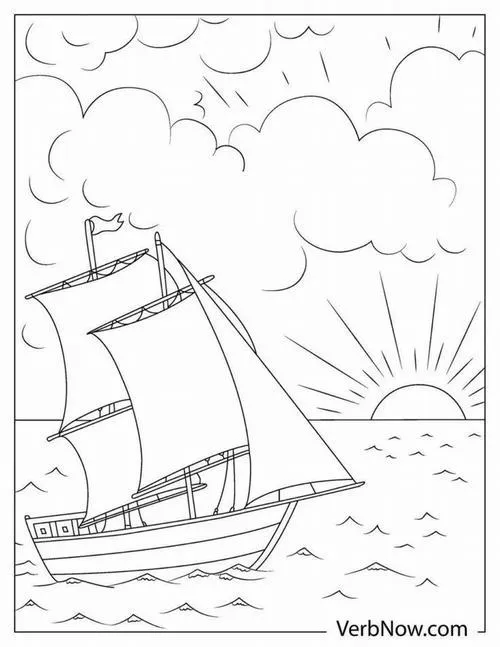 Bé tập tô màu thuyền buồm lộng gió ngoài khơi