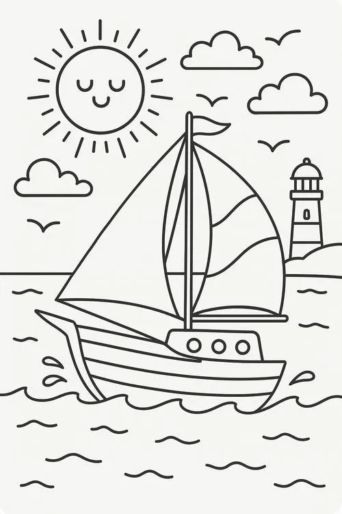 Bộ tranh tô màu thuyền biển cho trẻ em