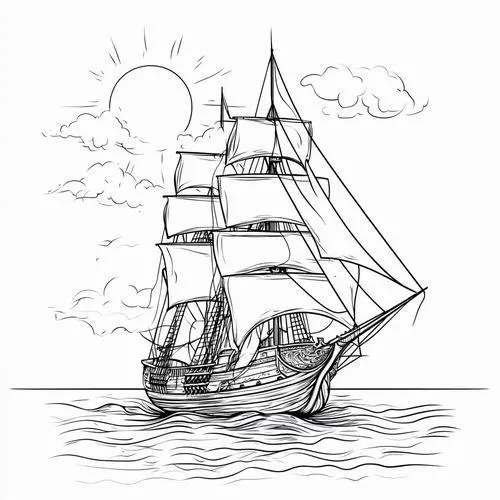 Tờ giấy tô màu thuyền buồm trên biển xanh cho trẻ 4 tuổi