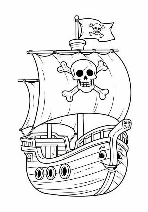 Tranh tô màu thuyền buồm hải tặc nhẹ trôi giữa biển xanh cho bé thư giãn