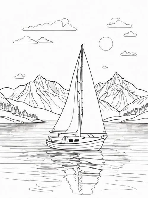Bức tranh tô thuyền buồm biển trời bao la cho bé 3 tuổi