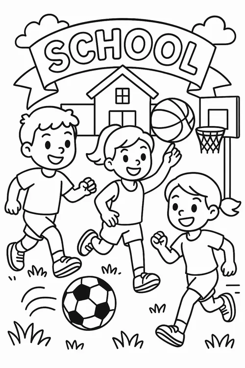 38 Tờ giấy tô màu dãy lớp học mái ngói