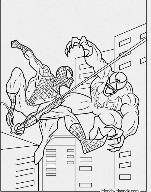 24 Trang tô màu Venom và mạng nhện trắng tạo tương phản cho bé 6 tuổi