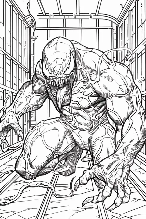 6 Hình tô màu Venom cơ bắp lớn cùng mạng nhện trắng nổi bật