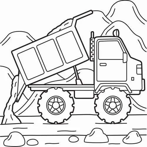 Hình tô màu xe ben thùng nâng cao cute cho bé 3 tuổi