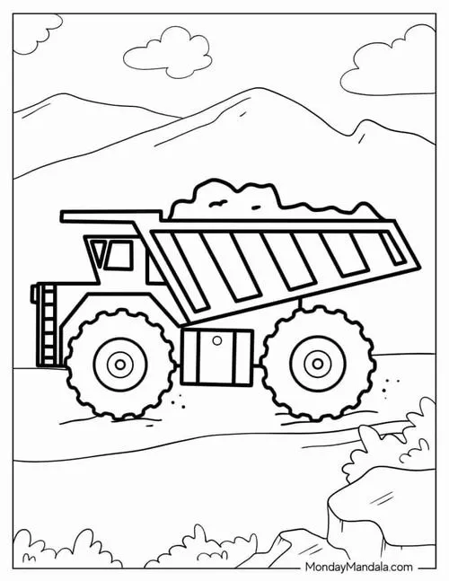 Bộ tranh tô màu xe công trường và nón bảo hộ