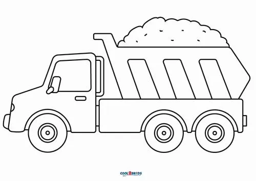 Xe ben chở cát đá bước vào tranh tô màu của bé