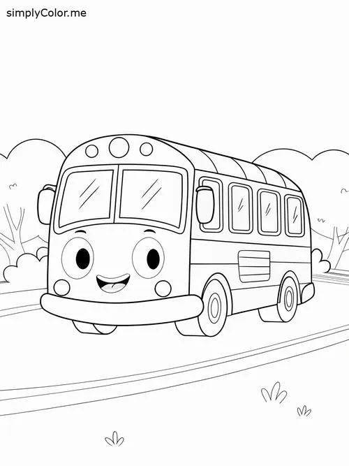 Tờ giấy tô màu xe bus chạy trên đường phố