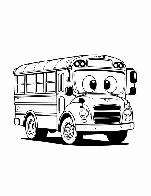 Hình vẽ tranh tô màu xe buýt với đèn xe rõ nét