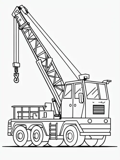 Bé tập tô màu xe cẩu xây dựng cao lớn, cần cẩu vươn cao, dễ tô