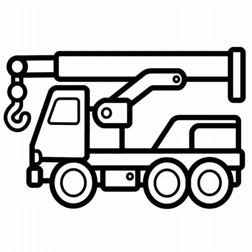 Hình vẽ tranh tô màu xe nâng cẩu trên công trường, mạnh mẽ