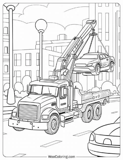Bộ tranh tô màu xe cần cẩu làm việc trên công trường, đẹp