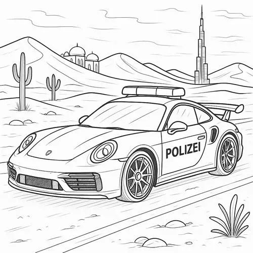 Bé tập tô màu xe cảnh sát còi sáng nhấp nháy