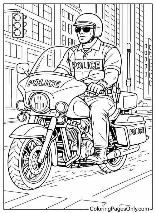 Tờ giấy tô màu mô tô xe cảnh sát có đèn còi cho trẻ 4 tuổi