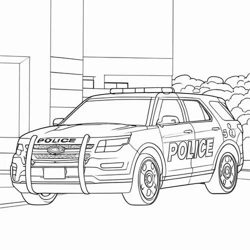 Mẫu tranh tô màu xe cảnh sát trên giấy in cho trẻ 6 tuổi