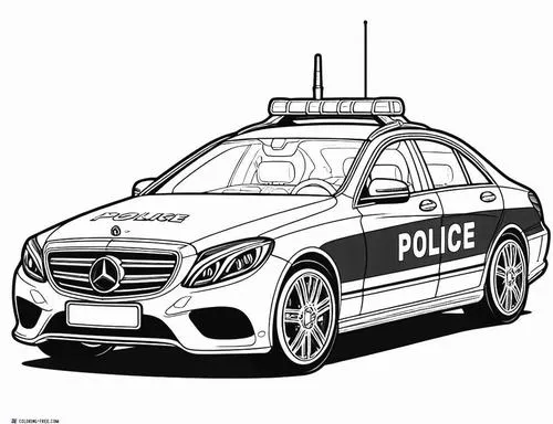 Tranh tô màu ô tô cảnh sát còi hú sinh động