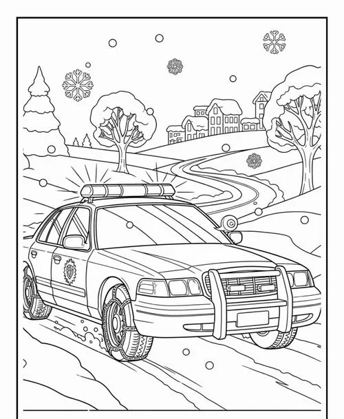 Tranh bé tập tô phương tiện công an màu sắc chính trắng xanh