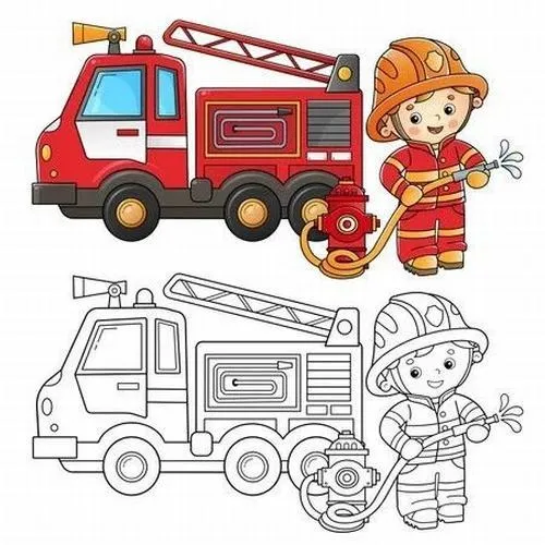 Tô màu sáng tạo xe cứu hỏa thang dài cho bé 5 tuổi