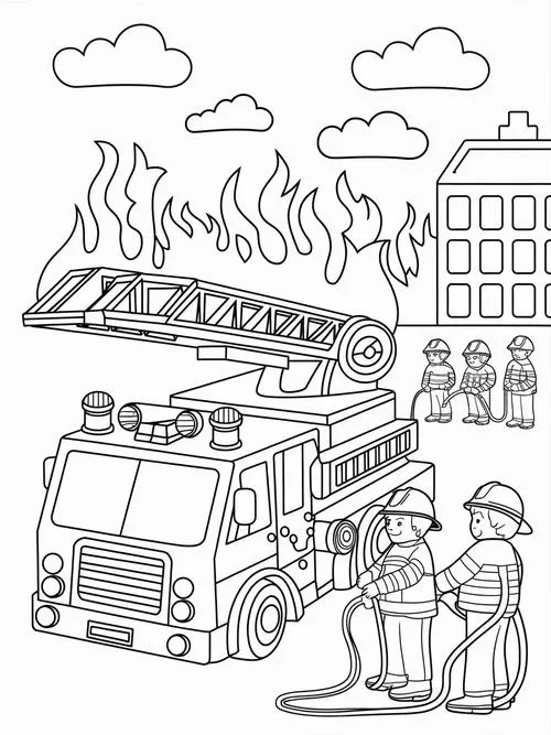 Hoạt động tô màu xe cứu hỏa cùng bút chì màu